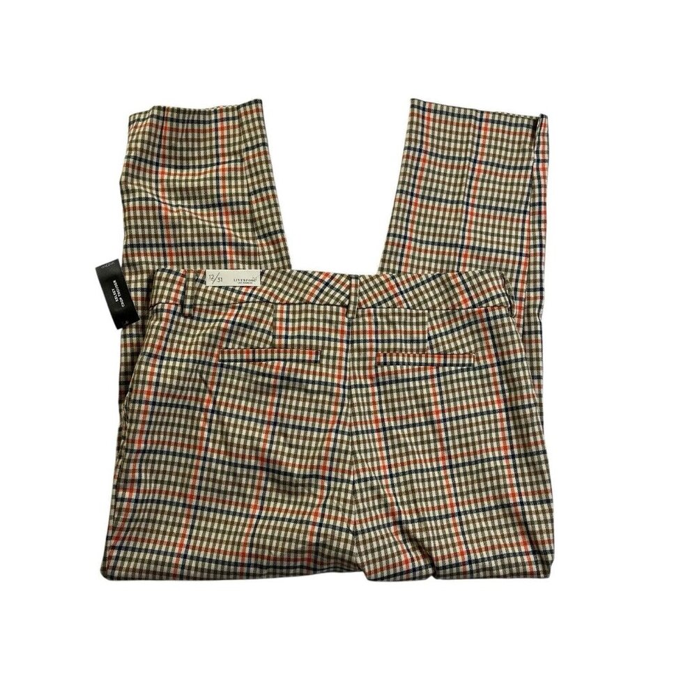 Liverpool Womens 12/31 Lava Plaid Orange Olive Kelsey Crop Trouser Pants NWT - Picture 2 of 4